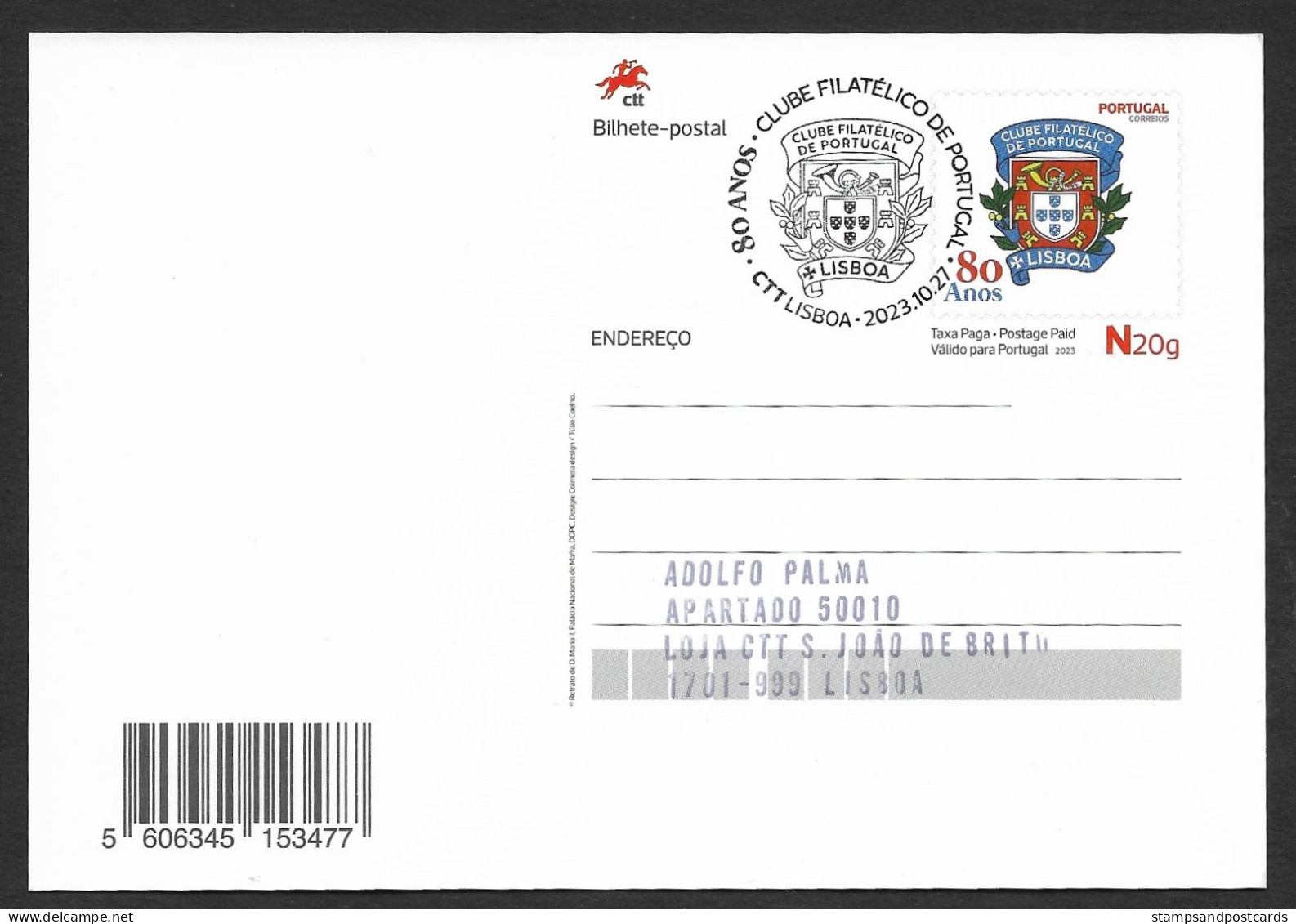 Portugal Entier Postal 2023 Clube Filatélico De Portugal 80 Ans Reine D. Maria II Cachet Stationery Queen Maria II Pmk - Enteros Postales