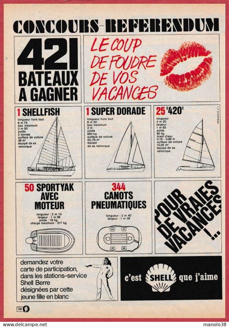 Shell. Concours De La Compagnie Pétrolière. 421 Bateaux à Gagner. Shellfish, Super Dorade, 420, Sportyak, Canots. 1966. - Reclame