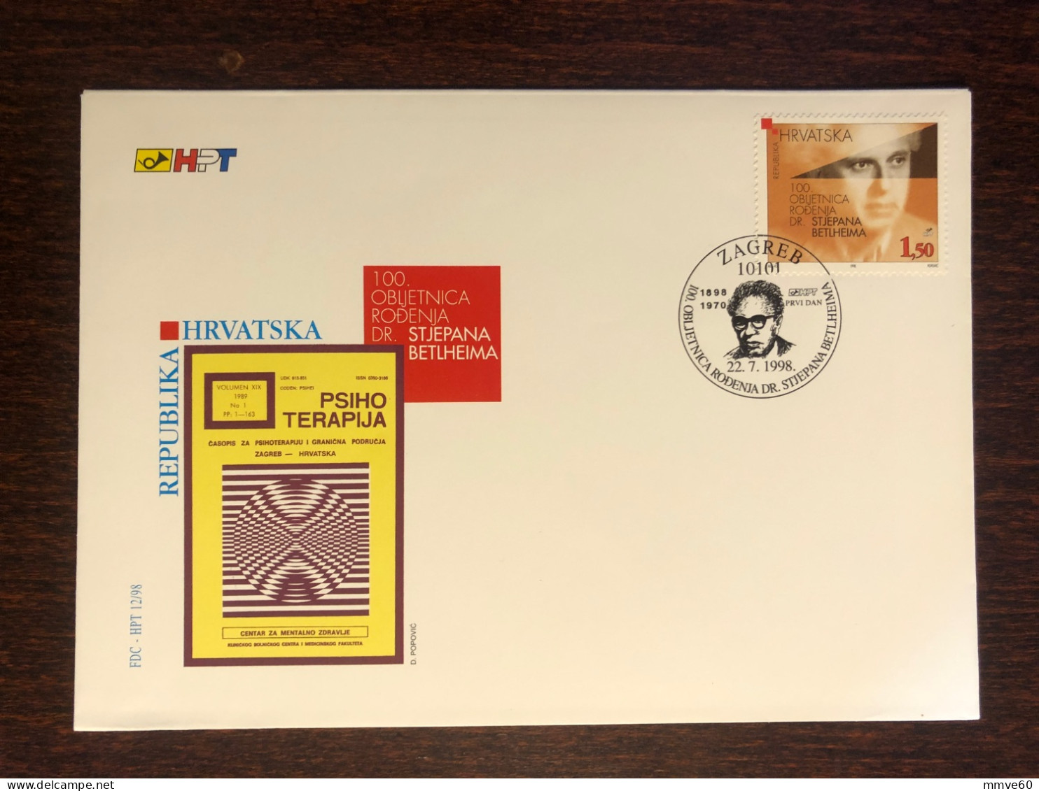 CROATIA FDC COVER 1998 YEAR PSYCHIATRY PSYCHOTHERAPY HEALTH MEDICINE STAMPS - Croatie