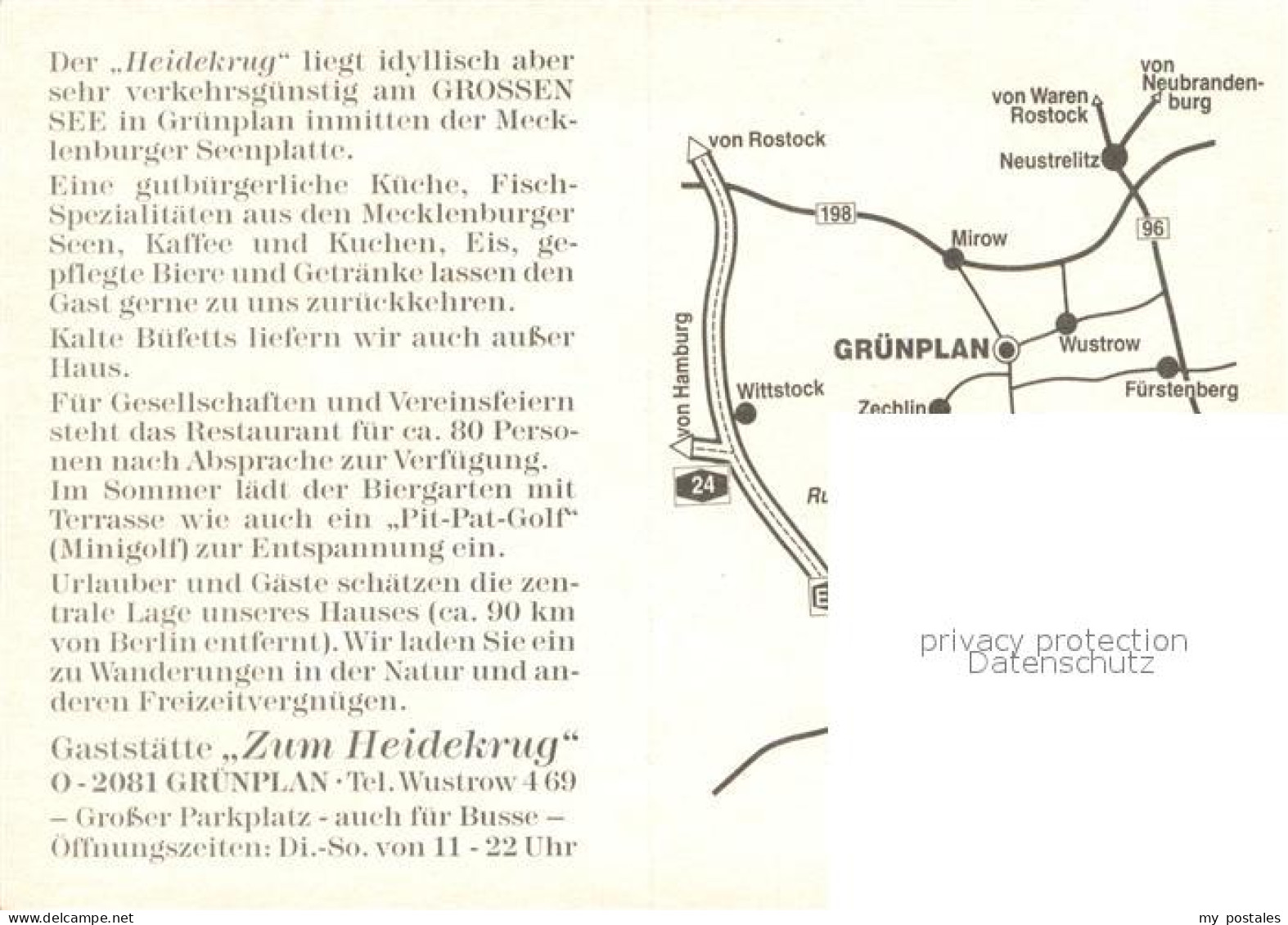 73652370 Gruenplan Gasthaus Zum Heidekrug Gaststube Grosser See Terrasse Gruenpl - Altri & Non Classificati