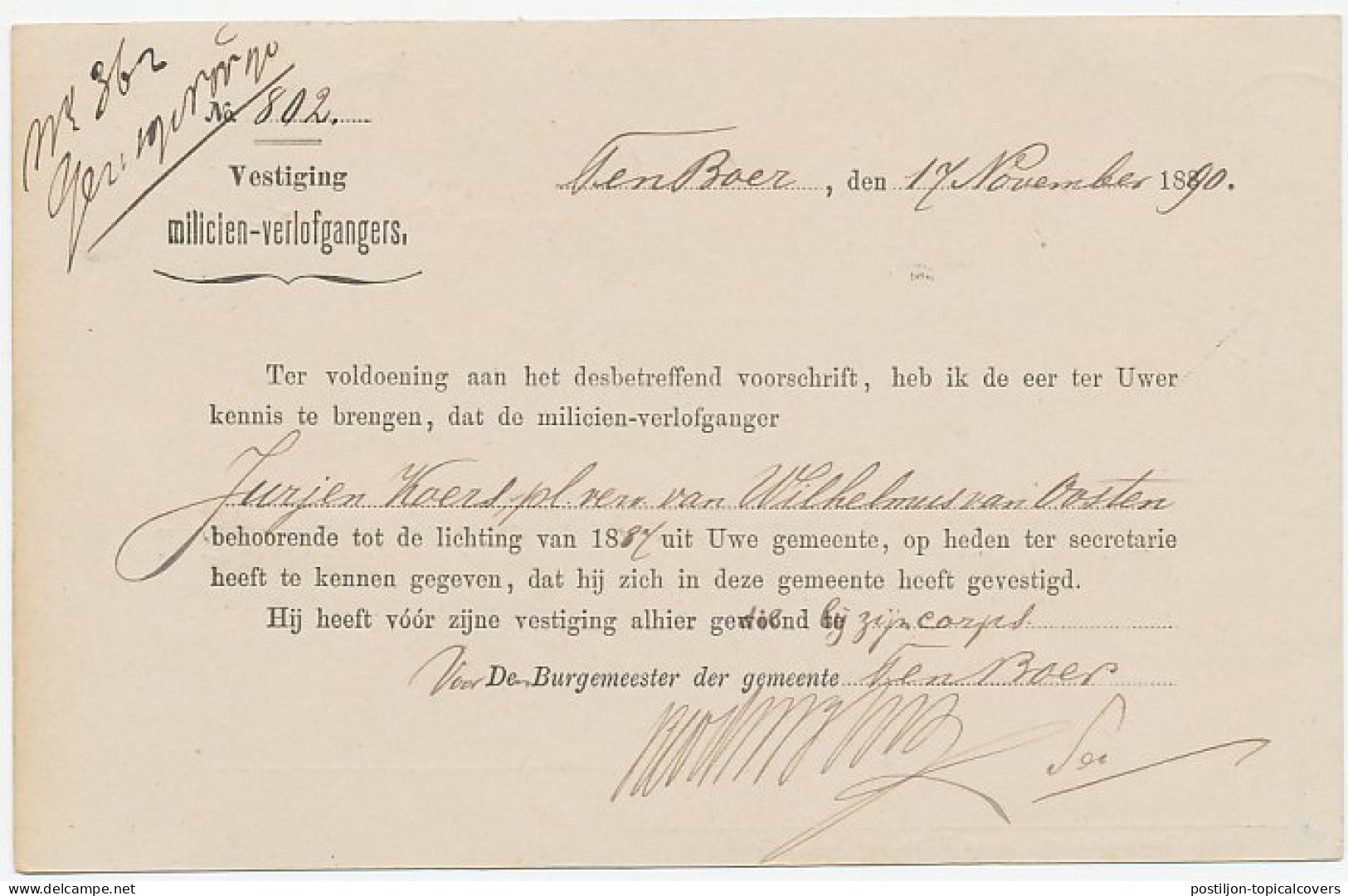 Naamstempel Ten - Boer 1890 - Lettres & Documents