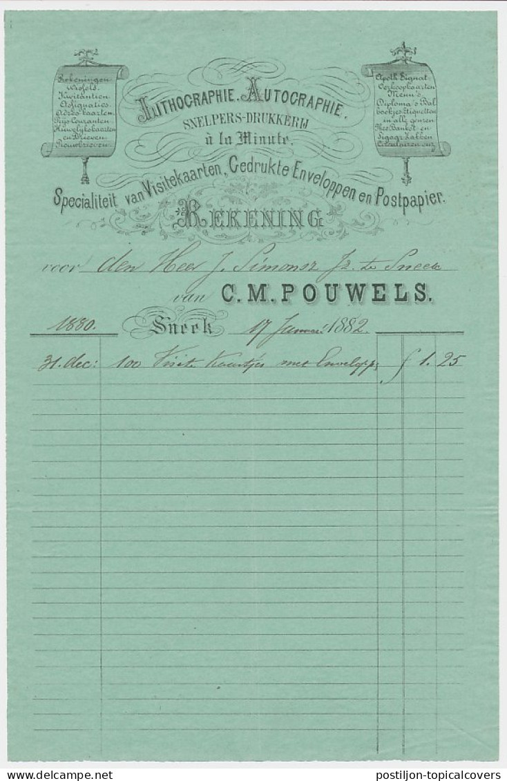 Nota Sneek 1880 - Snelpers Drukkerij - Lithographie - Niederlande
