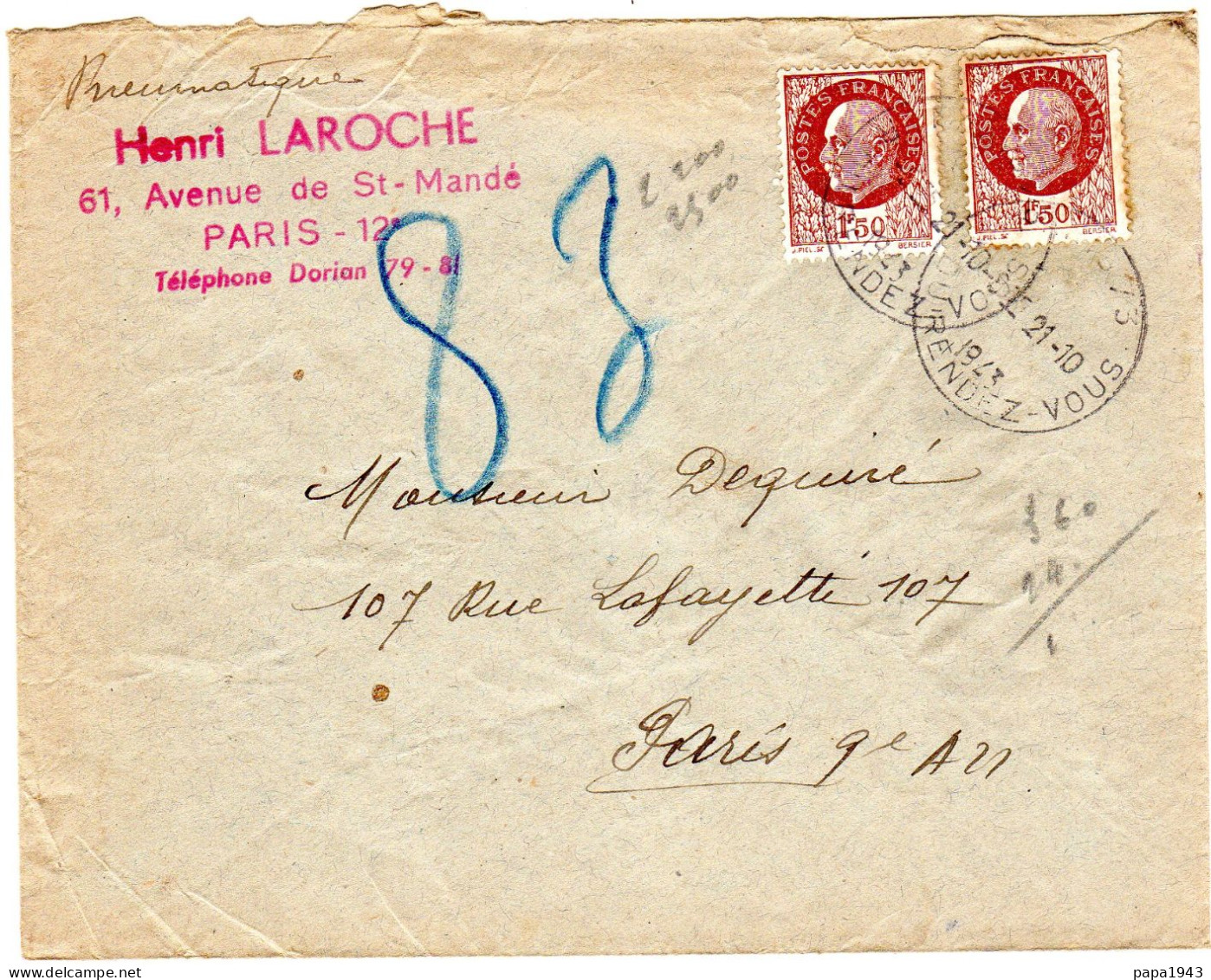 1921  PNEUMATIQUE  " Henri LAROCHE Av St Mande " - Lettres & Documents