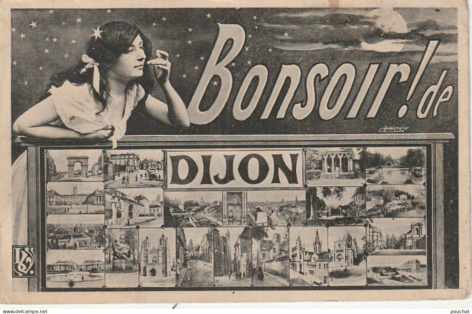 ZY 33-(21) " BONSOIR ! DE DIJON " -  CARTE FANTAISIE -  MULTIVUES  - 2 SCANS - Dijon