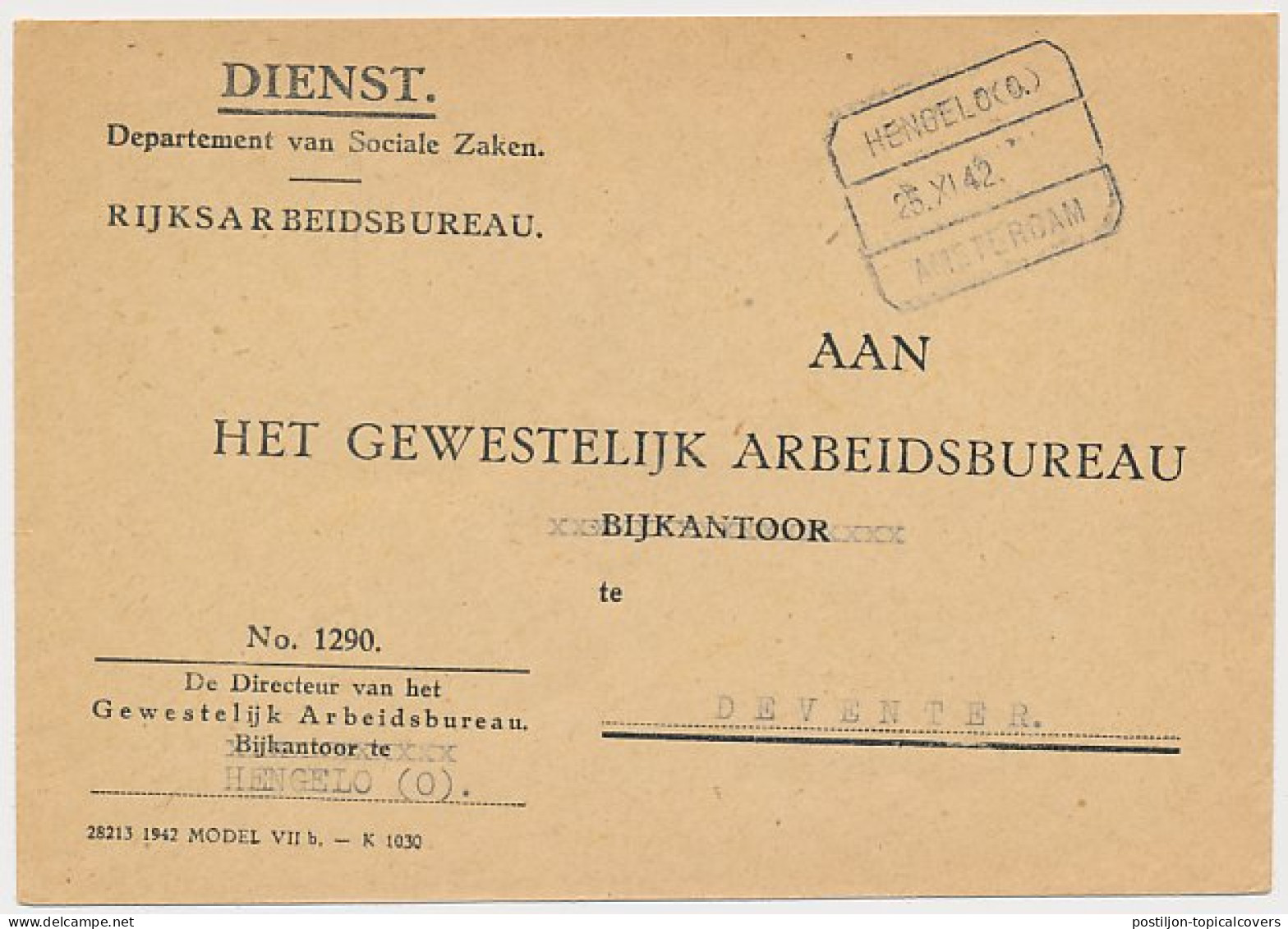 Treinblokstempel : Hengelo (O.) - Amsterdam Z 1942 - Zonder Classificatie