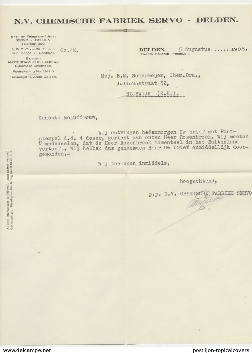 Firma Envelop ( Met Inhoud ) Delden 1938 - Chemische Fabriek  - Zonder Classificatie
