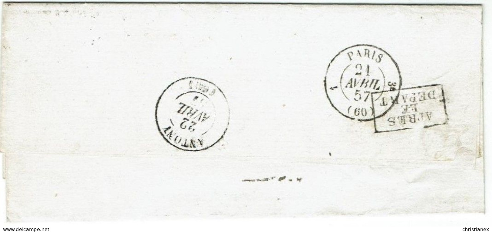 YT N° 13 A Obli. Losange K Paris Pour Fresnes Sur LAC 21/4/1857 - Affranch. Insuff. Taxée 2 - Signée Calves - 1853-1860 Napoleon III