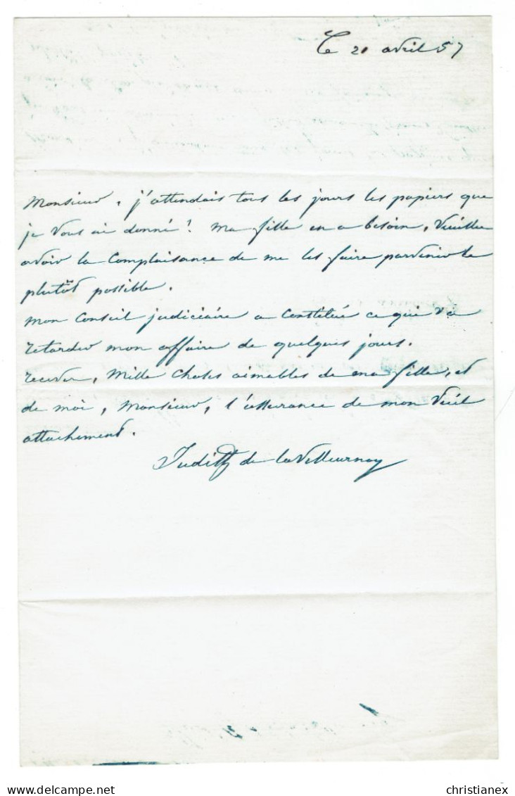 YT N° 13 A Obli. Losange K Paris Pour Fresnes Sur LAC 21/4/1857 - Affranch. Insuff. Taxée 2 - Signée Calves - 1853-1860 Napoleon III