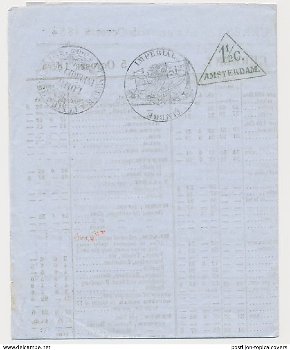 Amsterdam 1 1/2 C. Drukwerk Driehoekstempel 1854 - Steuermarken