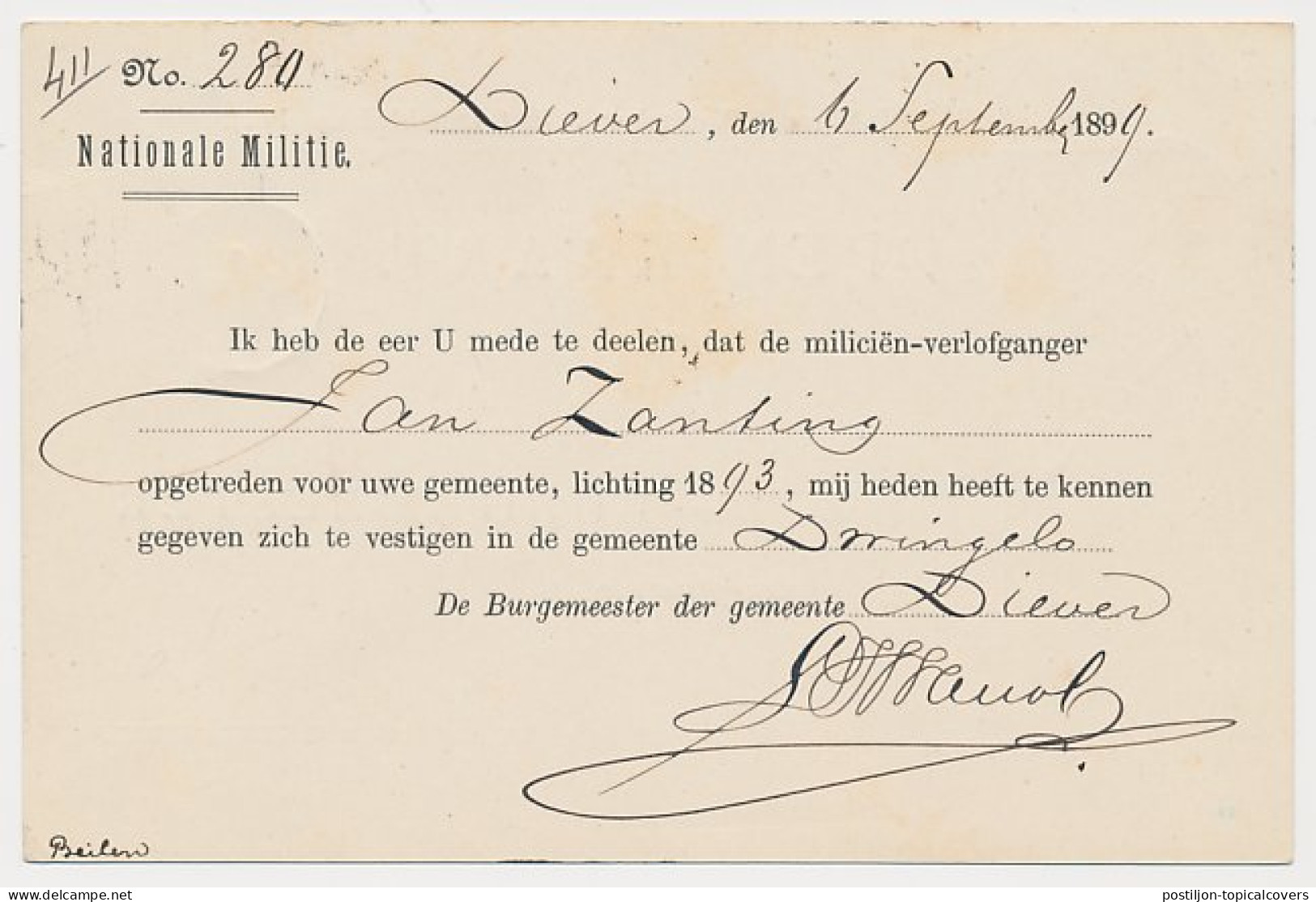 Kleinrondstempel Diever 1899 - Zonder Classificatie