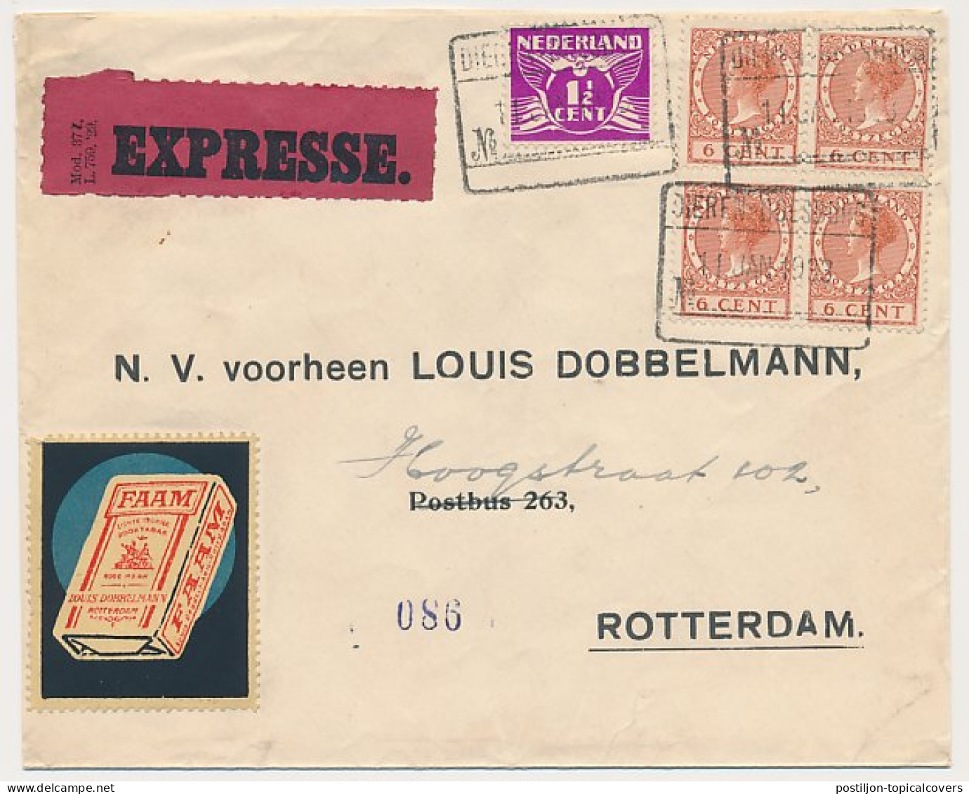 Spoorweg Expresse Poststuk Dieren Doesburg - Rotterdam 1933 - Ohne Zuordnung