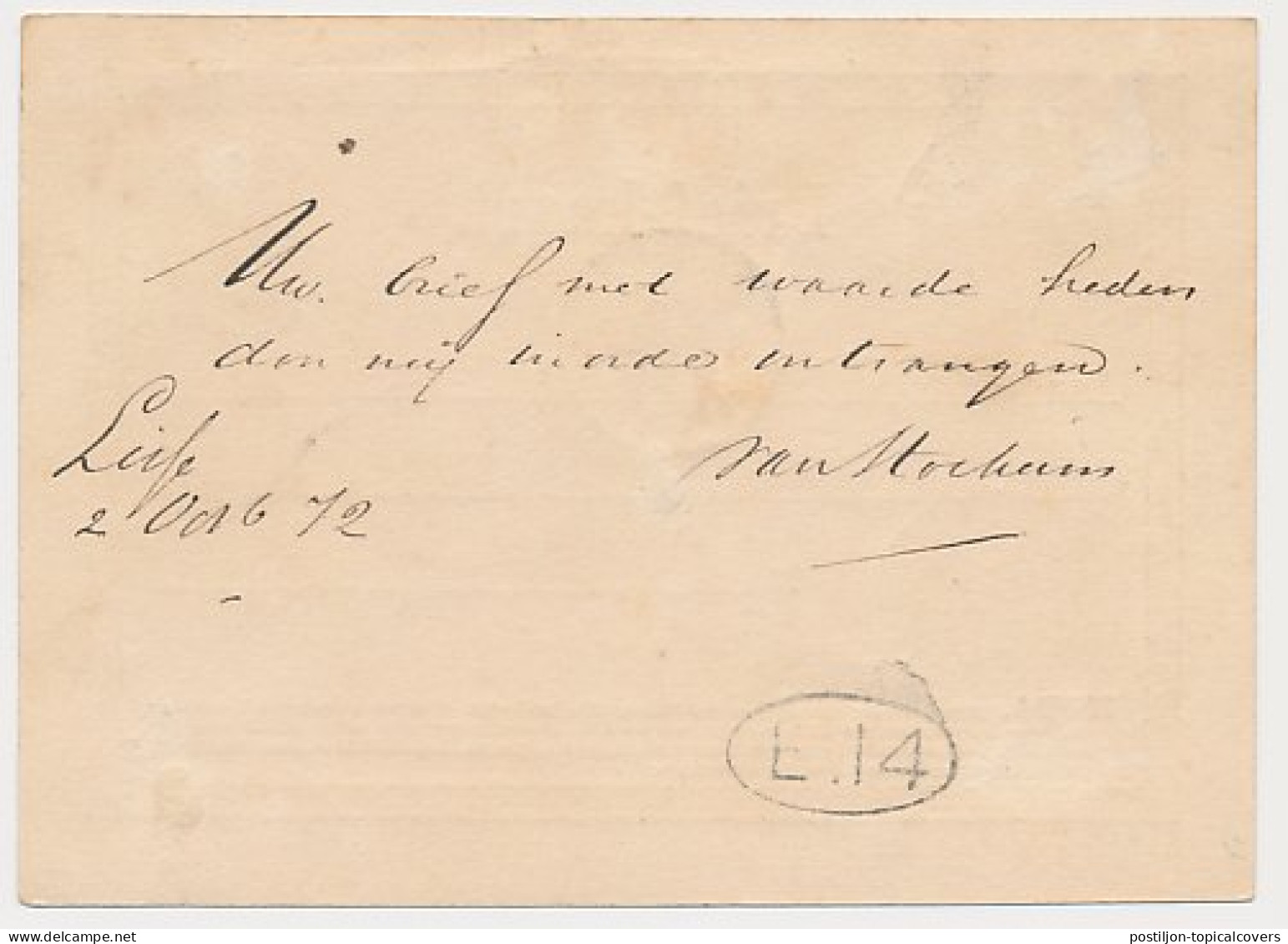 Stempel Distributiekantoor Lisse - Amsterdam 1872 - Lettres & Documents