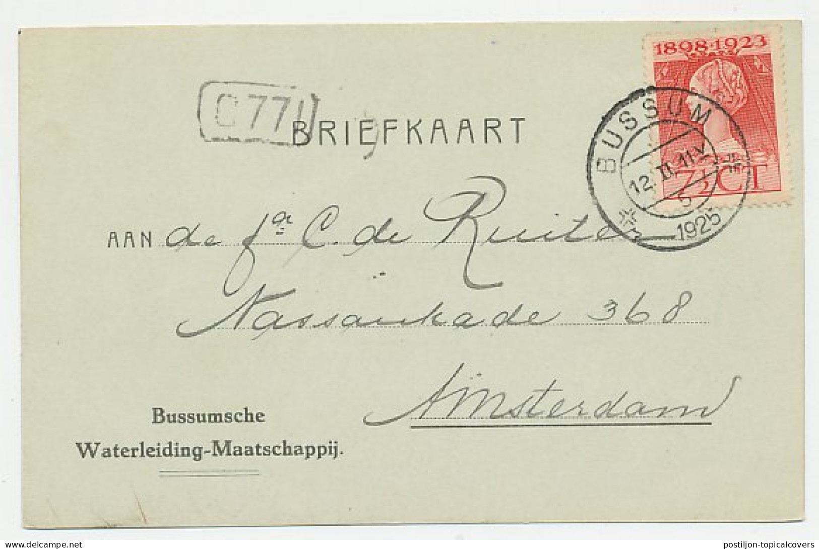 Firma Briefkaart Bussum 1925 - Waterleiding Maatschappij - Zonder Classificatie