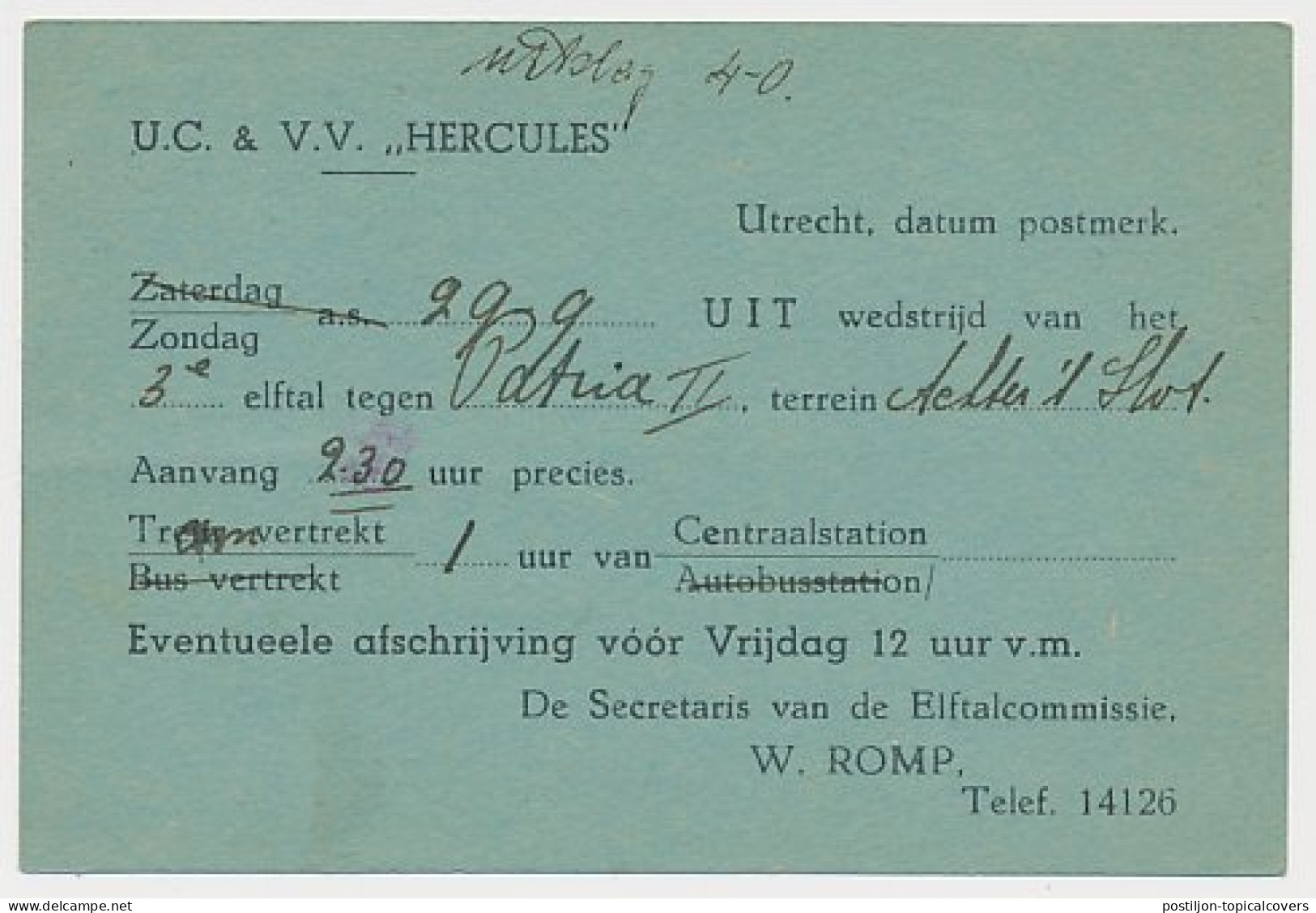 Briefkaart Utrecht 1946 U.C. & V.V. Hercules - Cricket - Voetbal - Zonder Classificatie
