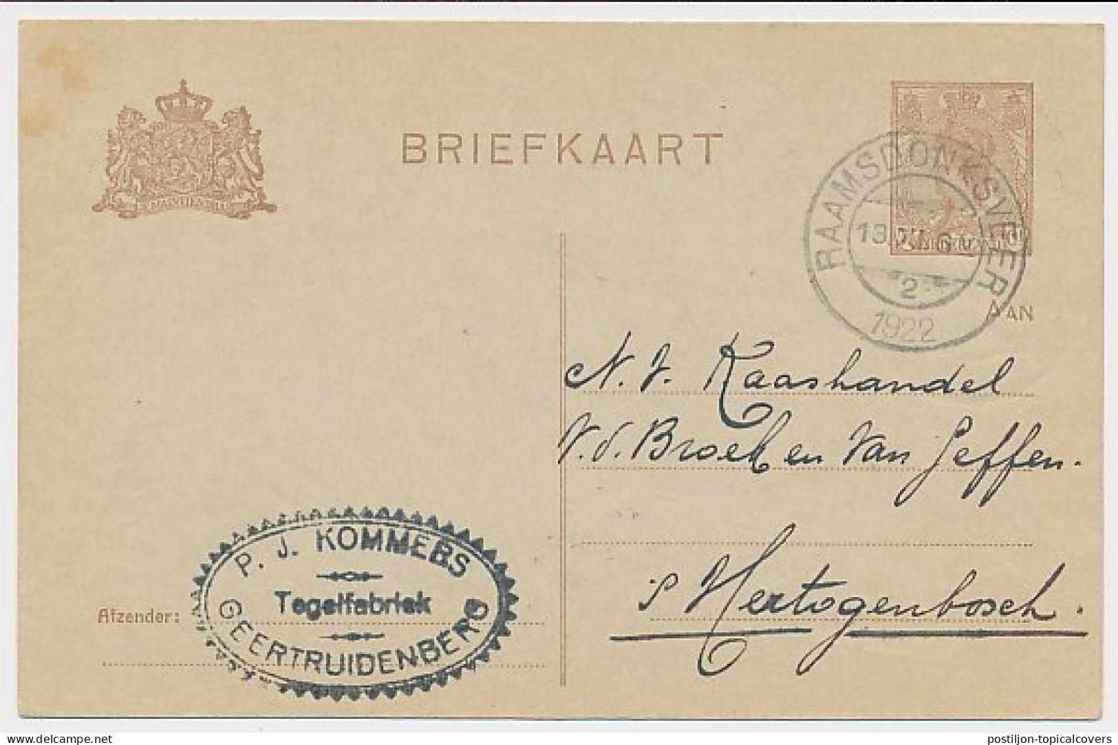 Briefkaart Geertruidenberg 1922 - Tegelfabriek - Zonder Classificatie