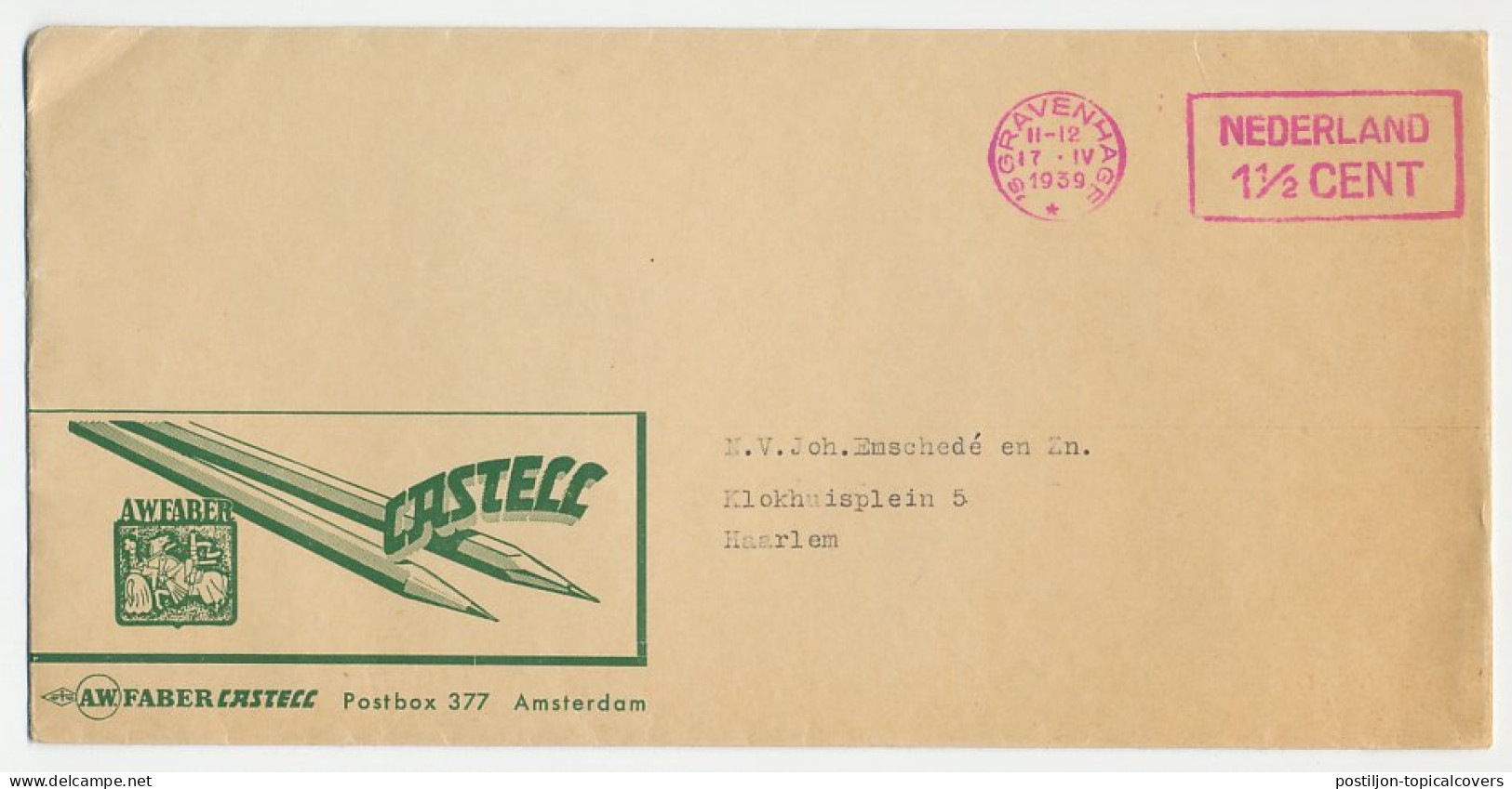 Firma Envelop Amsterdam 1939 - Potlood / Castell - Zonder Classificatie
