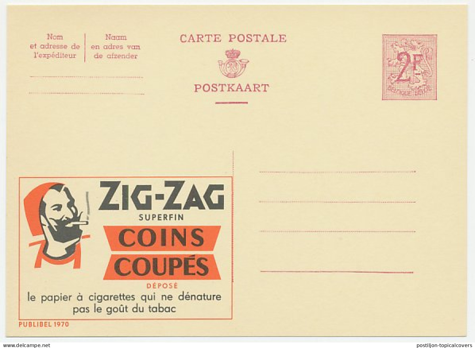Publibel - Postal Stationery Belgium 1959 Cigarette Paper - Rolling Tobacco - Zig Zag - Tabac