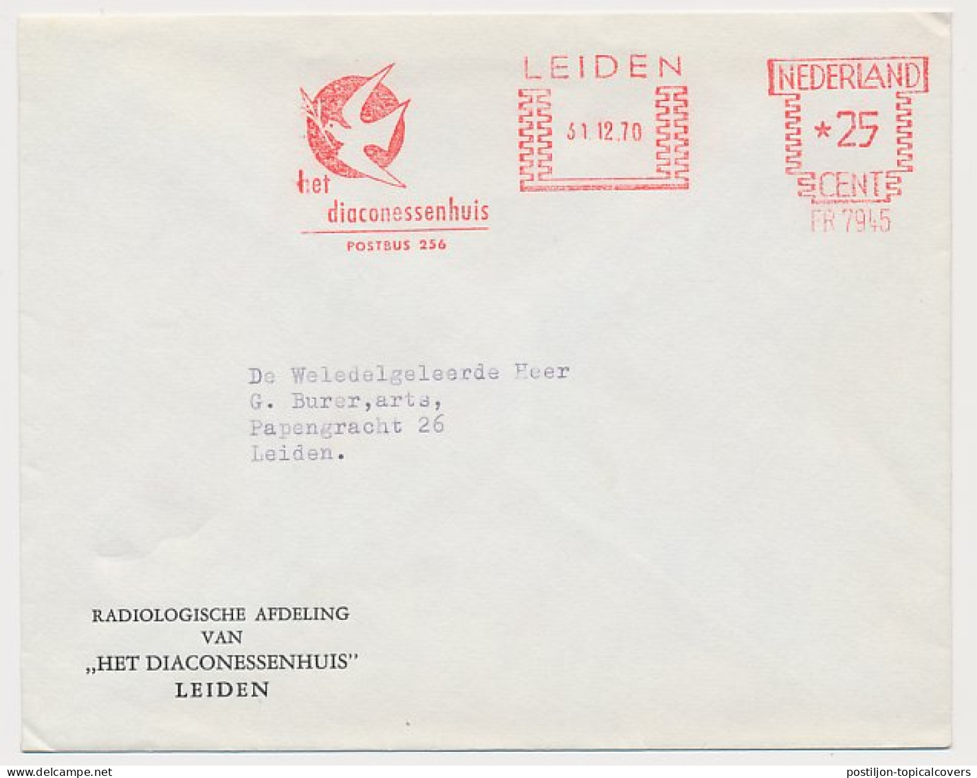 Meter Cover Netherlands 1970 Bird - Peace Dove - Deacons House - Other & Unclassified