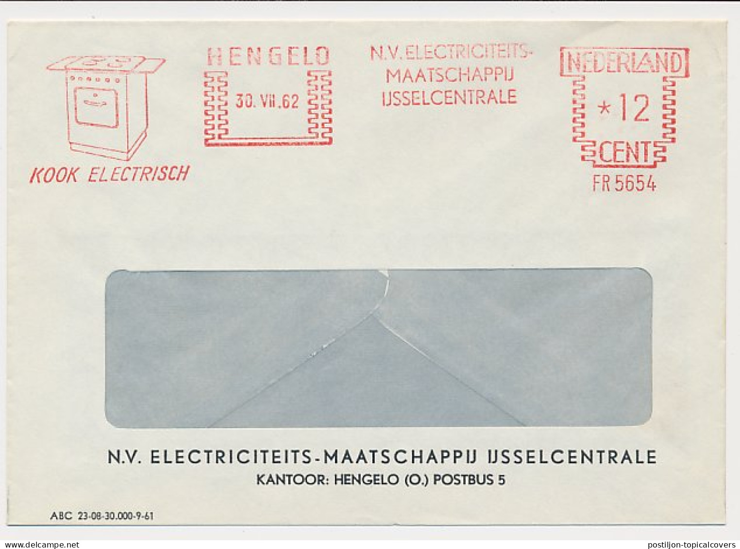 Meter Cover Netherlands 1962 Electric Stove - Electric Cooking - Hengelo - Unclassified