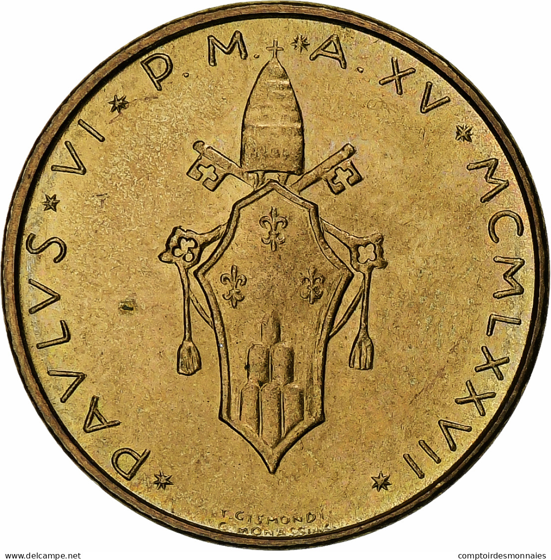 Vatican, Paul VI, 20 Lire, 1977 / Anno XV, Rome, Bronze-Aluminium, SPL, KM:120 - Vaticano