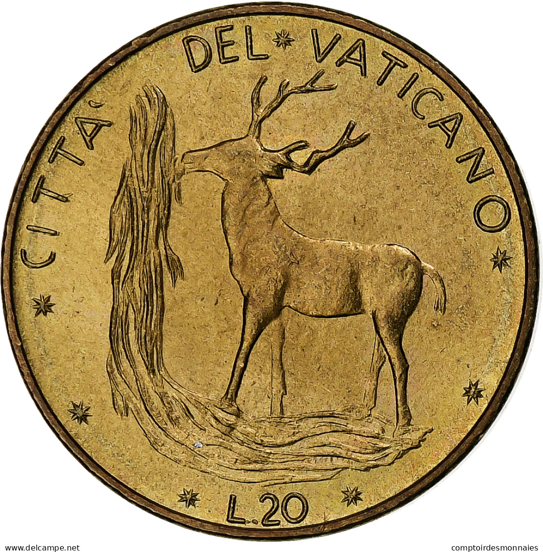 Vatican, Paul VI, 20 Lire, 1977 / Anno XV, Rome, Bronze-Aluminium, SPL, KM:120 - Vaticano
