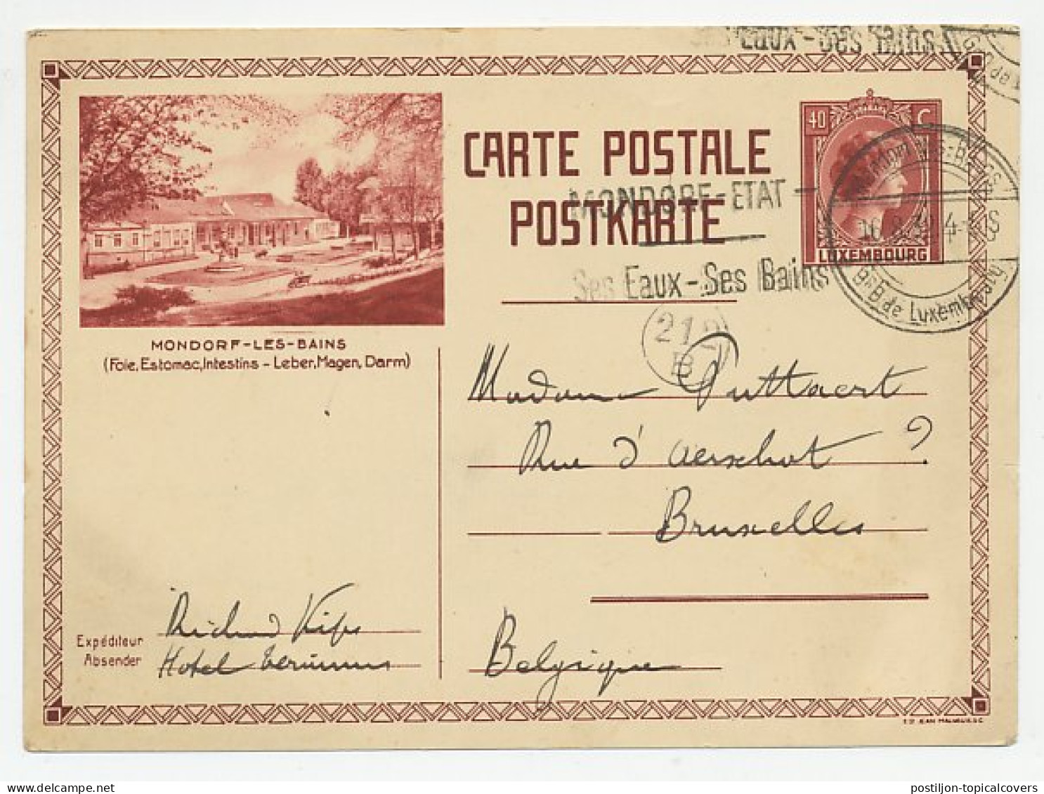 Postal Stationery Luxembourg 1932 Mondorf - The Baths - Liver - Stomach - Liver - Intestine - Other & Unclassified