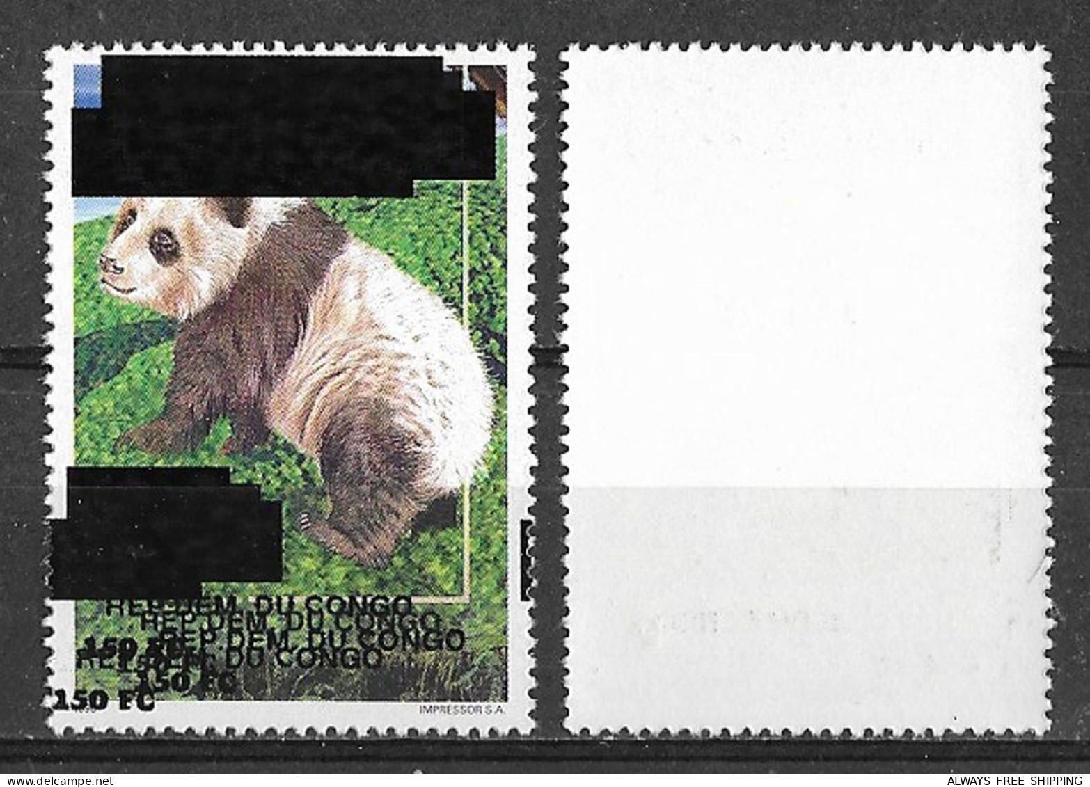 2000 Congo Zaire - Error Triple Overprint - Wildlife Endangered Animals Bears China Panda Mammals MNH - Bären