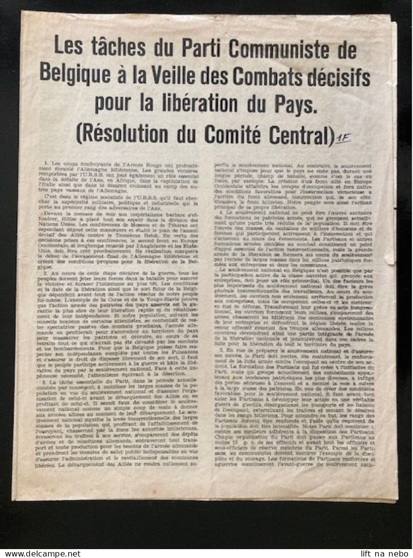 Tract Presse Clandestine Résistance Belge WWII WW2 'Les Tâches Du Parti Communiste De Belgique...' 4 Pages - Documents