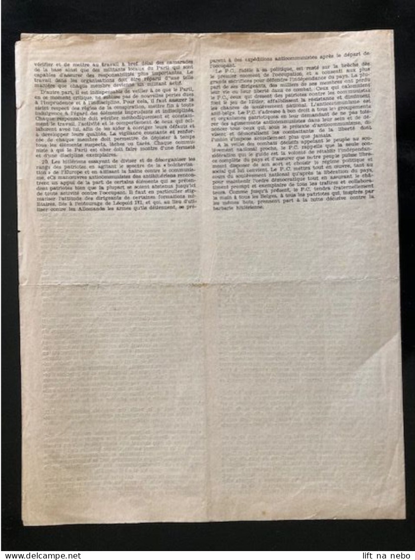 Tract Presse Clandestine Résistance Belge WWII WW2 'Les Tâches Du Parti Communiste De Belgique...' 4 Pages - Documents