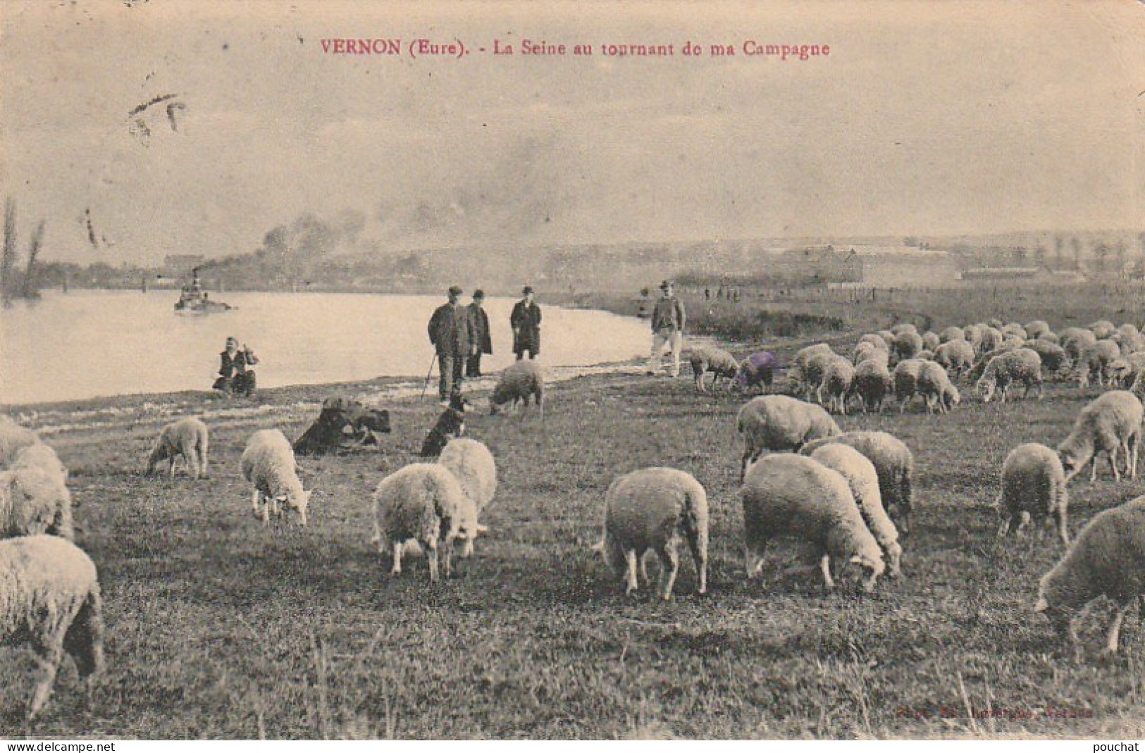 ZY 39-(27) VERNON - LA SEINE AU TOURNANT DE MA CAMPAGNE - ANIMATION - TROUPEAU DE MOUTONS - 2 SCANS - Vernon