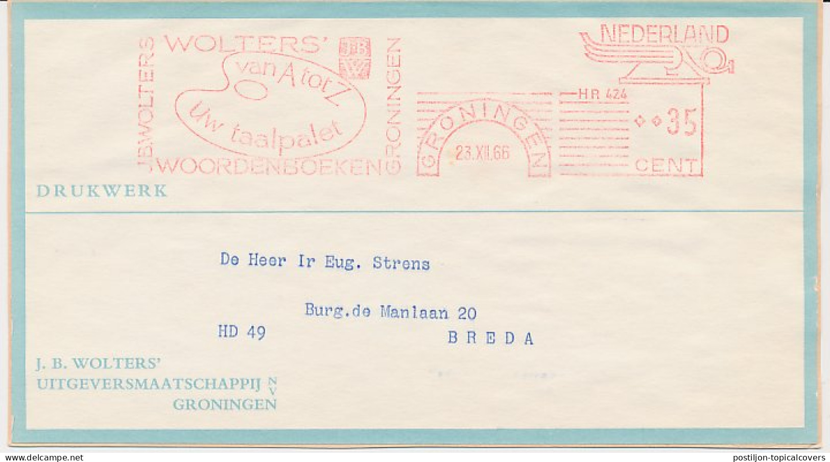 Meter Address Label Netherlands 1966 Palette - Dictionaries - Groningen - Other & Unclassified