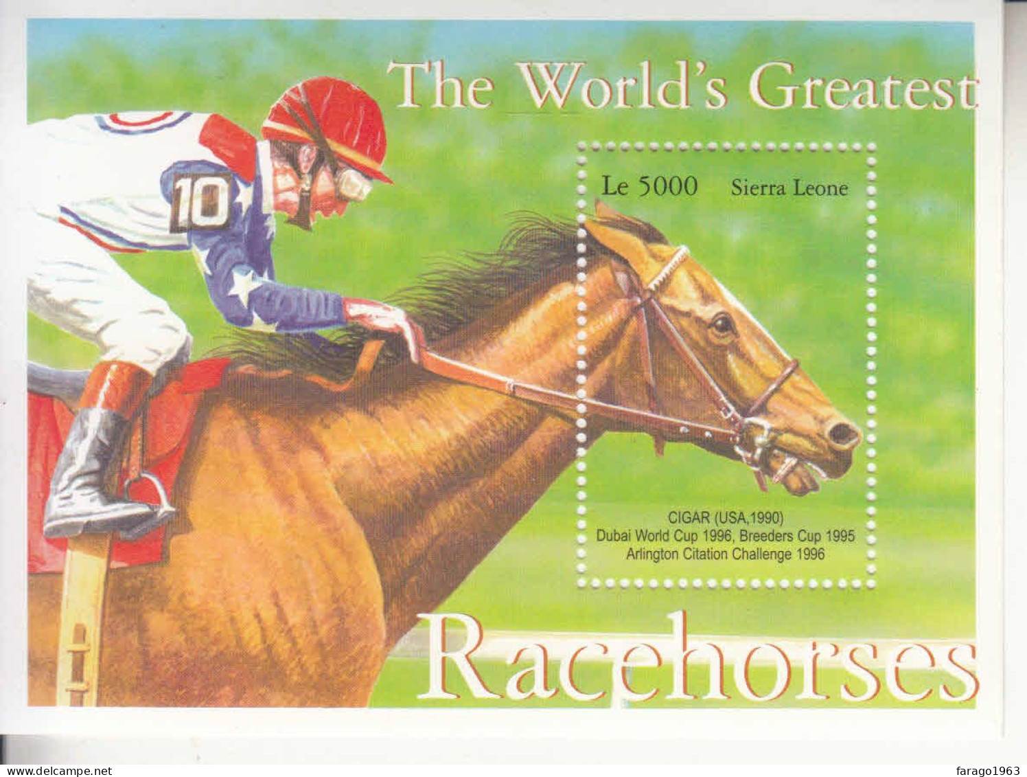 2001 Sierra Leone World' Greatest Racehorses Horses Gambling Souvenir Sheet MNH - Sierra Leona (1961-...)