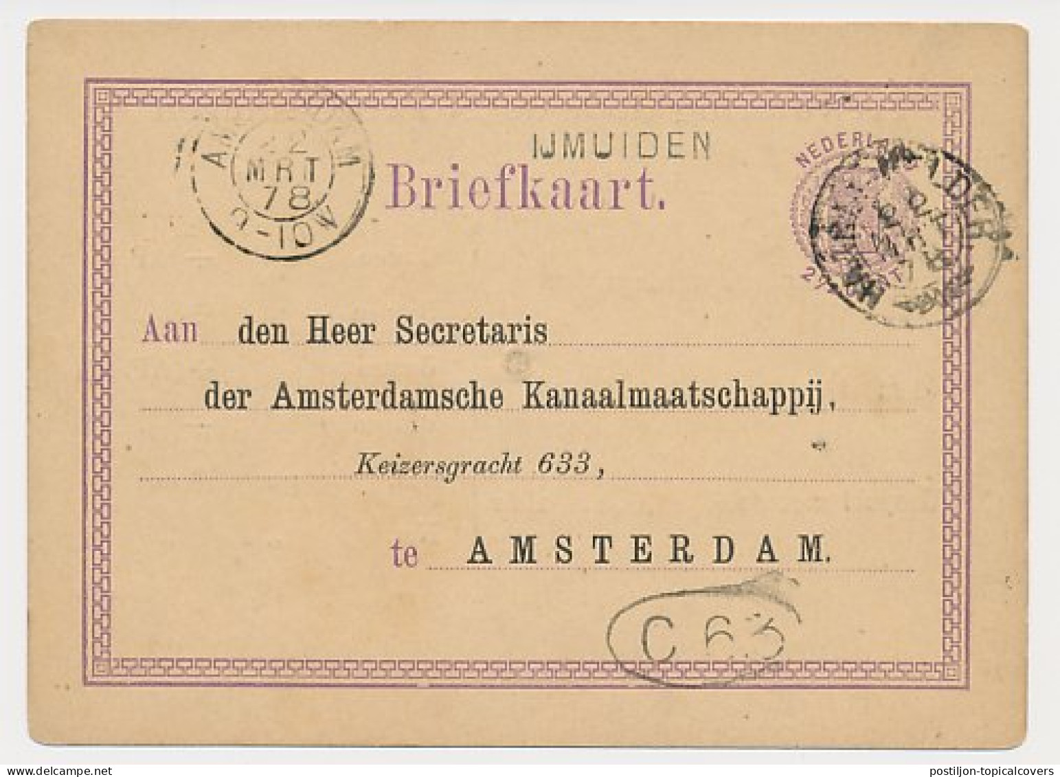 IJmuiden - Trein Takjestempel Haarlem - Helder 1878 - Cartas & Documentos
