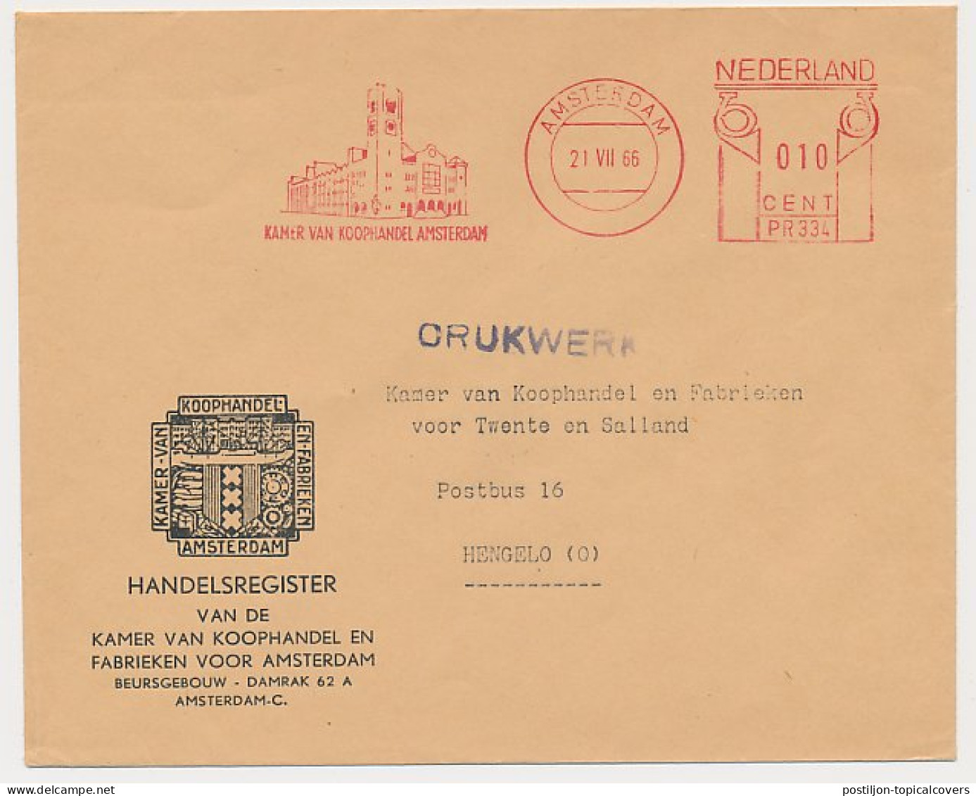 Meter Cover Netherlands 1966 Chamber Of Commerce Amsterdam - Unclassified