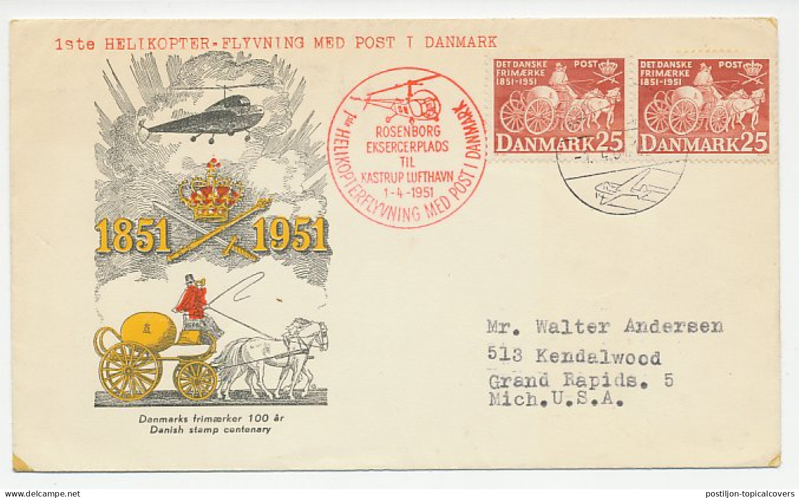 Cover / Postmark Denmark 1951 Helicopter Mail - Andere & Zonder Classificatie