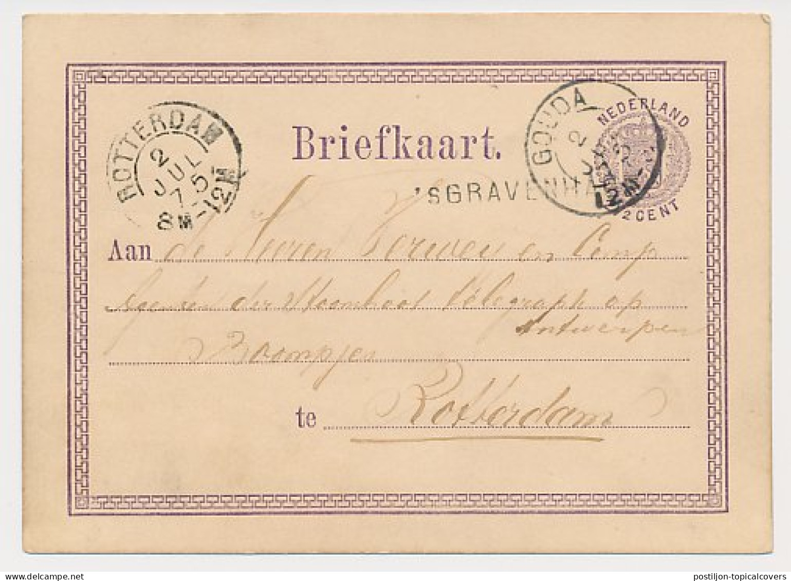 Stationspoststempel S Gravenhage - Gouda - Rotterdam 1875 - Briefe U. Dokumente