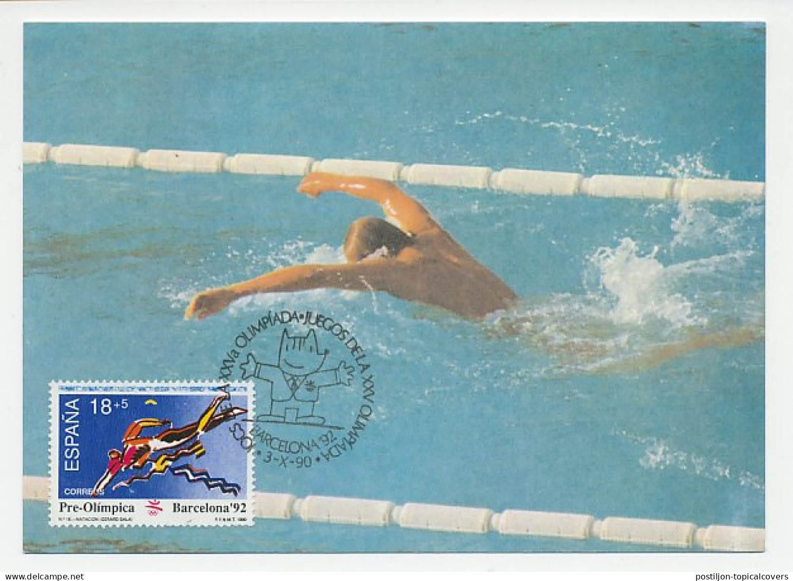 Maximum Card Spain 1990 Pre Olympic Games Barcelona 1992 - Swimming - Autres & Non Classés