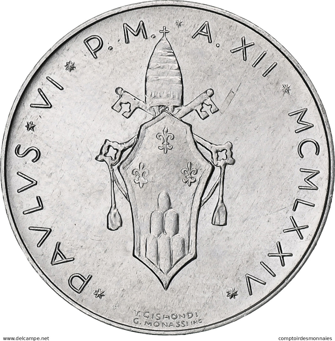 Vatican, Paul VI, 10 Lire, 1974 / Anno XII, Rome, Aluminium, SPL, KM:119 - Vaticaanstad