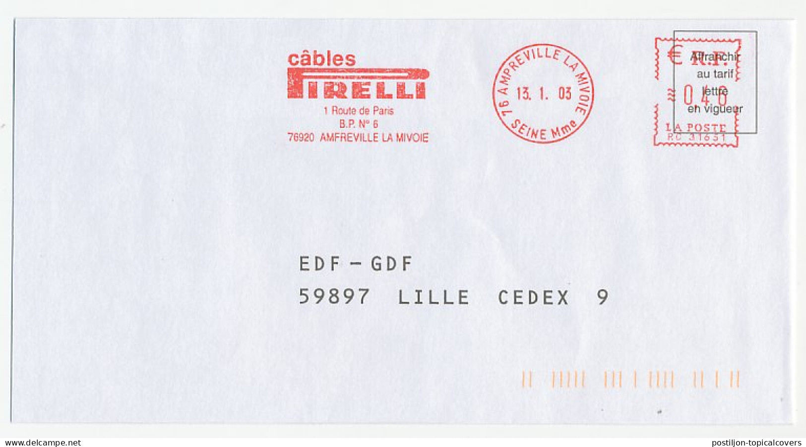 Meter Cover France 2003 Cable - Pirelli - Other & Unclassified