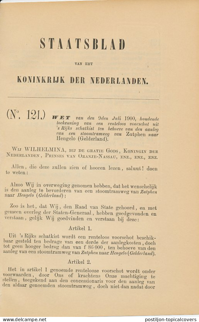 Staatsblad 1900 : Spoorlijn Zutphen - Hengelo - Documents Historiques