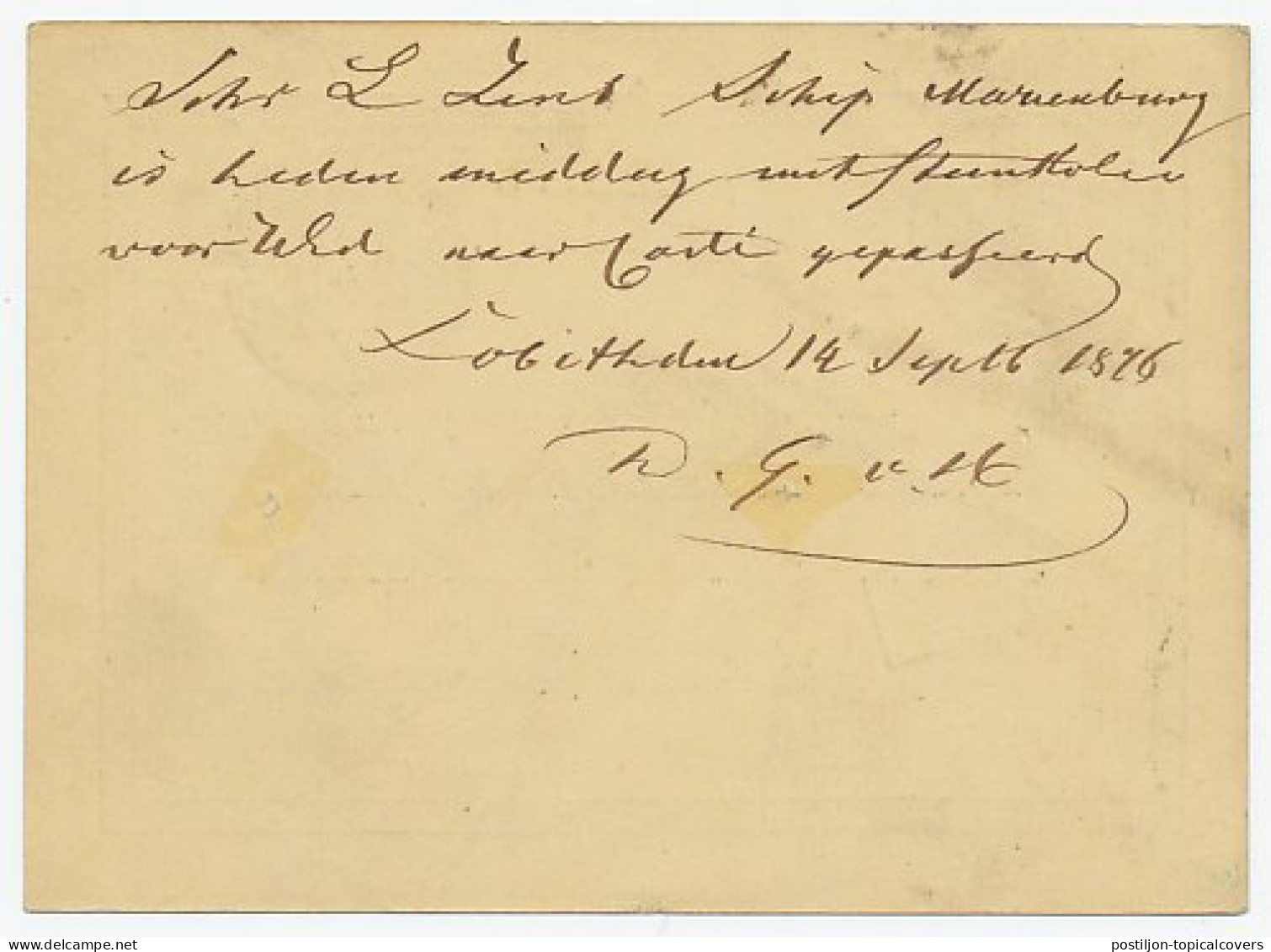 Naamstempel Lobith 1876 - Briefe U. Dokumente