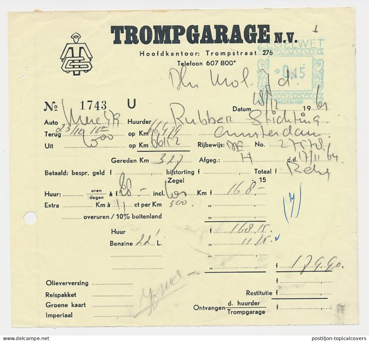 Stempel Zegelwet 1917 - 0.15 Amsterdam 1965 - Steuermarken