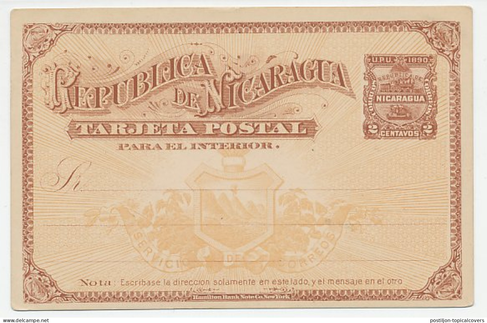 Postal Stationery Nicaragua 1890 Train - Telegraph - Trains