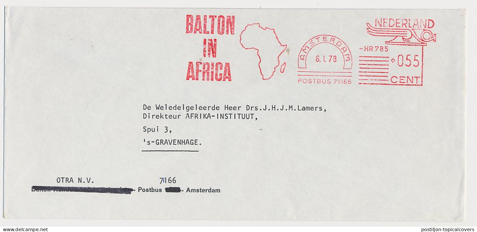 Meter Cover Netherlands 1978 Map - Africa - Balton - Amsterdam - Geographie