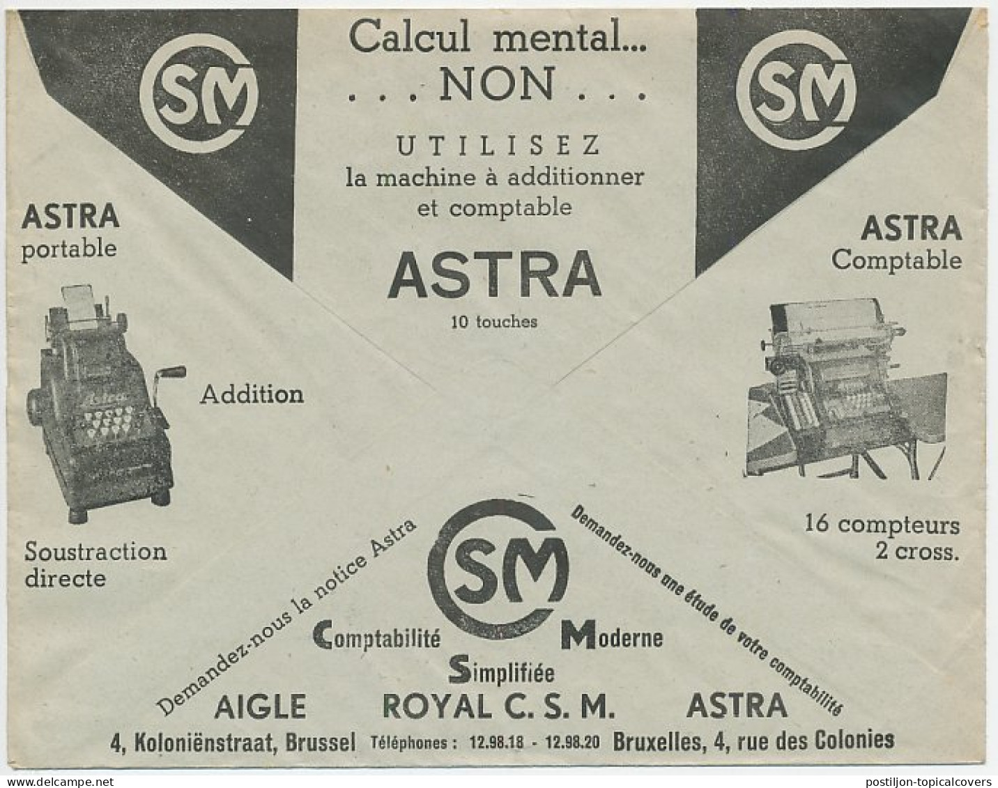 Postal Cheque Cover Belgium 1937 Counting Machine - Calculator - Astra - Typewriter - Zonder Classificatie
