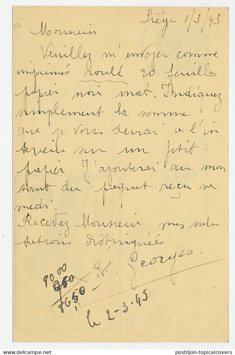 Publibel - Postal Stationery Belgium 1943 Medicine - Tablet - Pharmacy