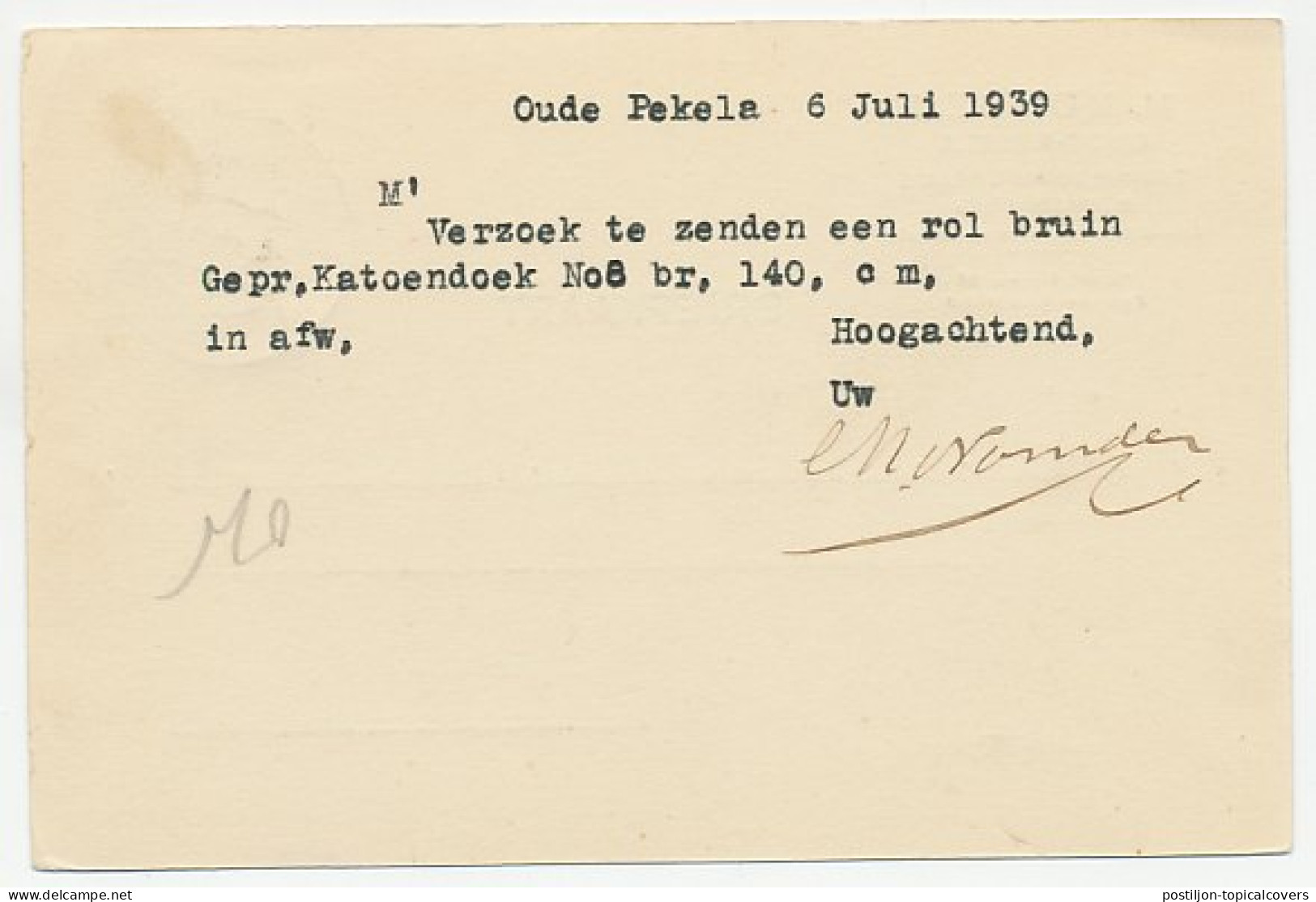 Firma Briefkaart Oude Pekela 1939 - Transport - Unclassified