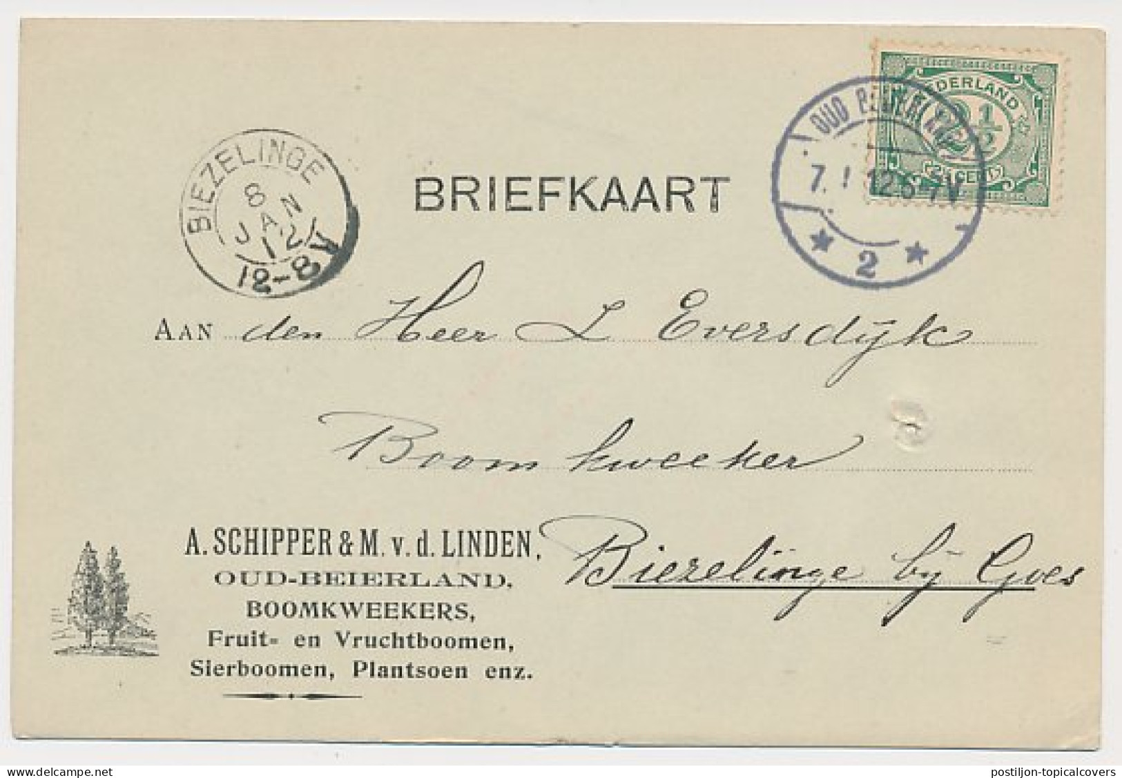 Firma Briefkaart Oud Beijerland 1912 - Boomkweekers - Non Classés