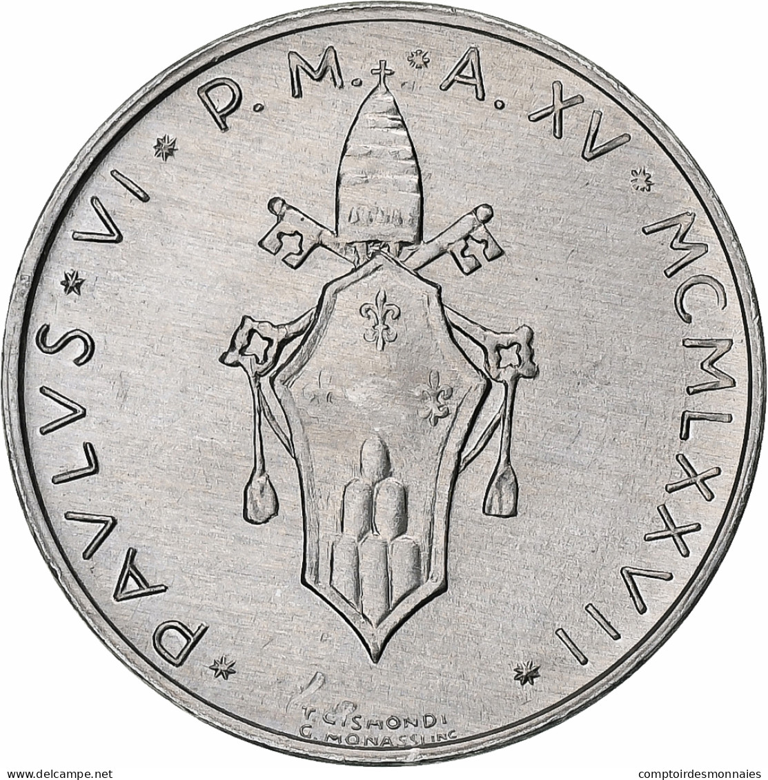 Vatican, Paul VI, 10 Lire, 1977 / Anno XV, Rome, Aluminium, SPL, KM:119 - Vaticaanstad