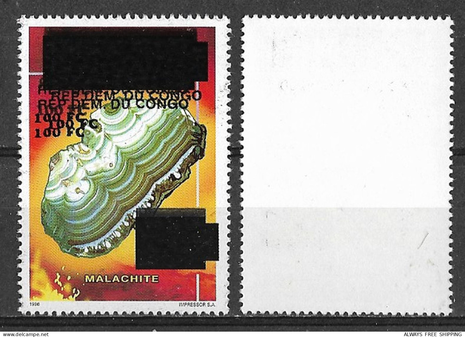 2000 Congo Zaire - Error Triple Overprint - Jewels Gemstones Minerals Crystals Malachite MNH - Mineralen